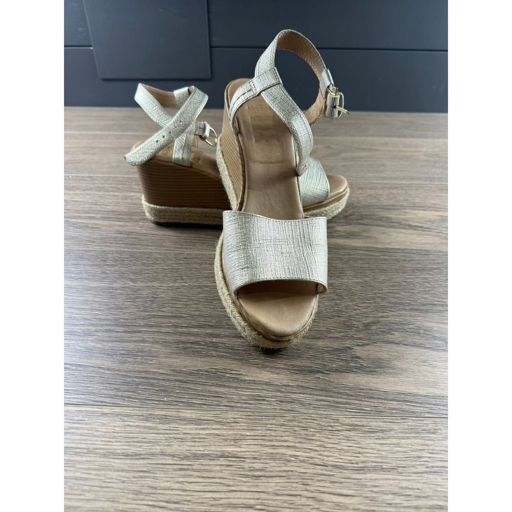 Sperry Fairwater Plushwave Metallic Gold Espadrille Wedge Sandals Ankle Strap 10